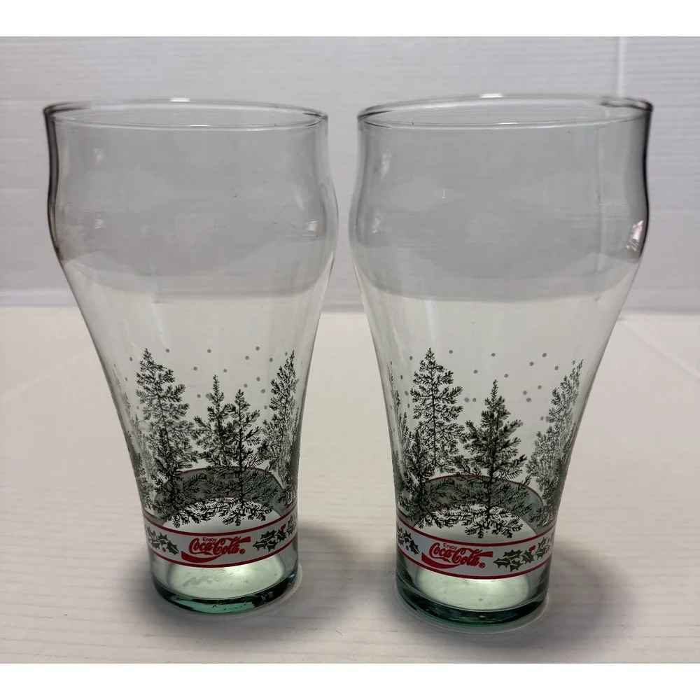 Lot of 2 - LIBBEY - COCA-COLA COKE -‎ Christmas Holiday 14 oz. Drinking Glasses